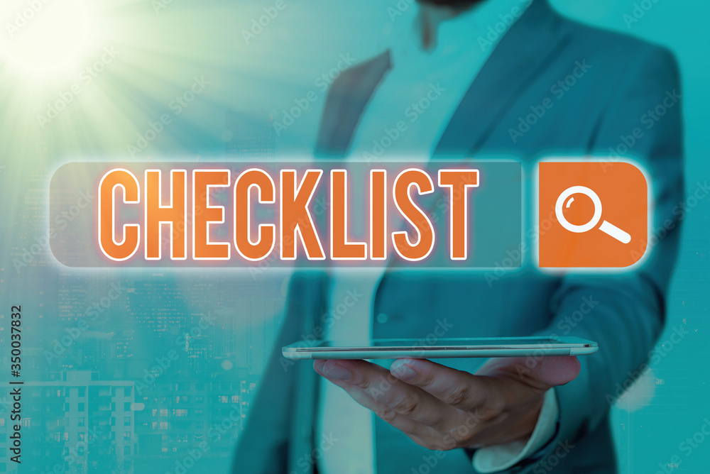Poster handwriting text checklist. conceptual photo list items required things be done or points considered