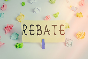 Conceptual hand writing showing Rebate. Concept meaning Huge rewards that can get when you engaged...