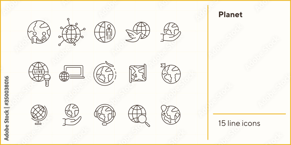 Aufkleber planet line icon set. tv program, computer, map, globe. world concept. can be used for topics like t