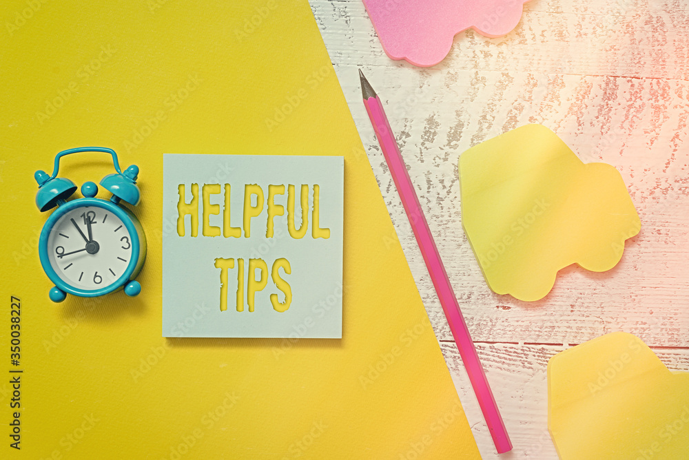 Poster text sign showing helpful tips. business photo showcasing advices given to be helpful knowledge in l