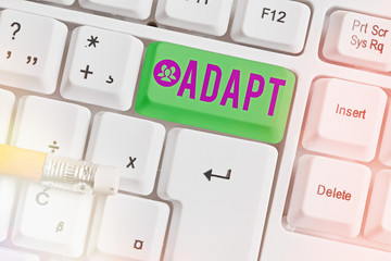 Text sign showing Adapt. Business photo showcasing Make suitable for a new use or purpose Adjusted...