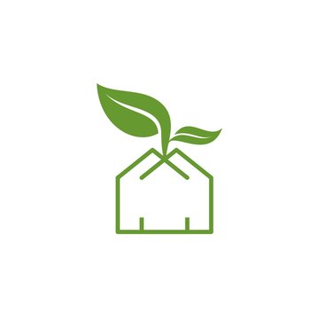simple green house leaf agriculture logo and vector icon