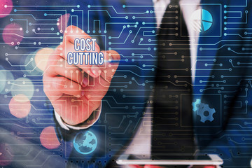 Word writing text Cost Cutting. Business photo showcasing Measures implemented to reduced expenses...