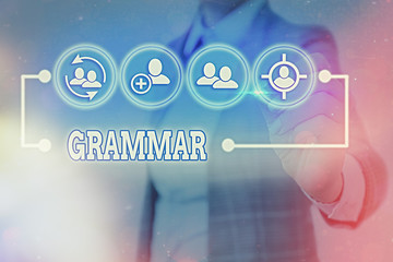 Writing note showing Grammar. Business concept for whole system structure language syntax and...