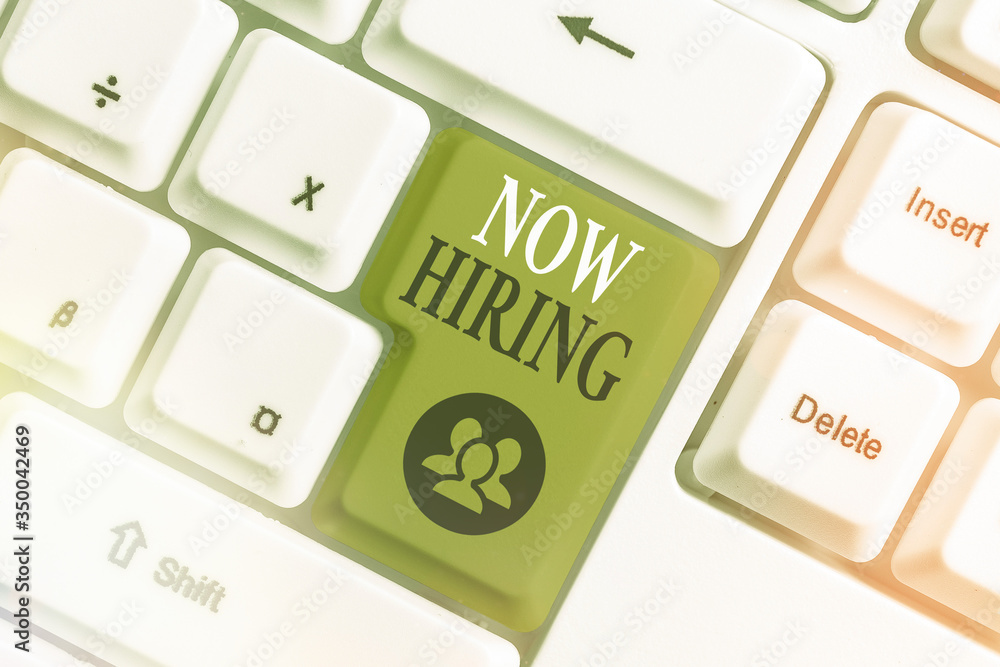 Poster conceptual hand writing showing now hiring. concept meaning finding evaluating working relationship 