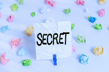 Writing note showing Secret. Business concept for something that is kept or meant to be kept...