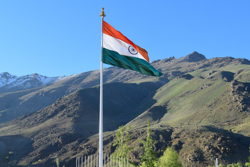 National Flag at jammu behind mountains 