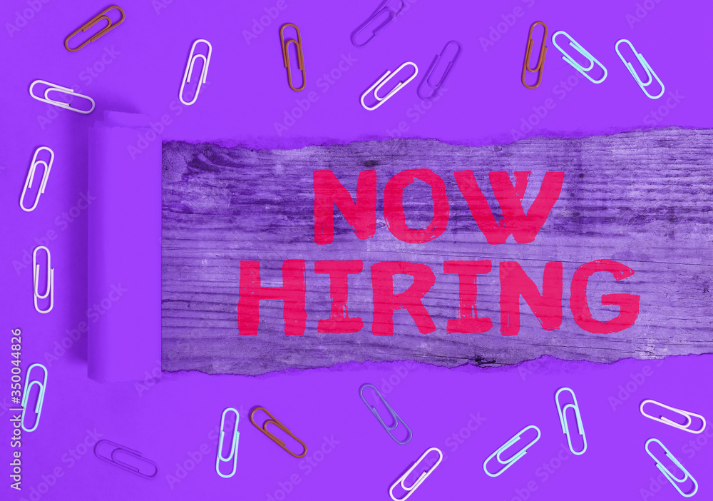 Poster handwriting text writing now hiring. conceptual photo finding evaluating working relationship with f