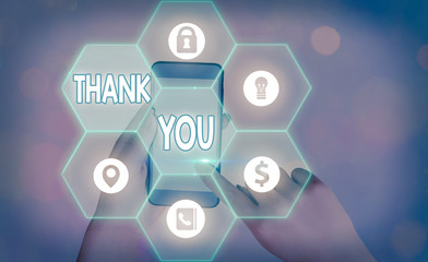Word writing text Thank You. Business photo showcasing polite expression used when acknowledging...