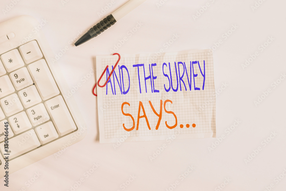 Poster word writing text and the survey says. business photo showcasing written spoken results of short qui