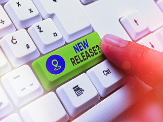 Word writing text New Release Question. Business photo showcasing asking about recent product or...