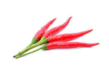 Red hot chili peppers isolated on white background. Selective focus