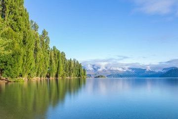 Landscape with lake. Blue Lake Landscape Nature Background