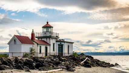 Fototapeta na wymiar West Point Lighthouse at Discovery Park in Seattle, Washington. USA.