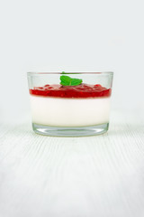 Strawberry Panna Cotta with Fresh Mint Leaf