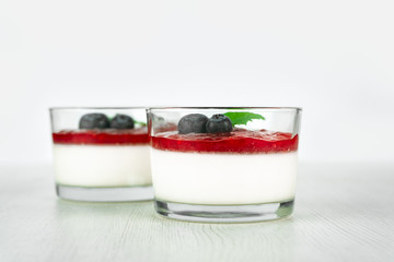Strawberry Panna Cotta with Blueberries
