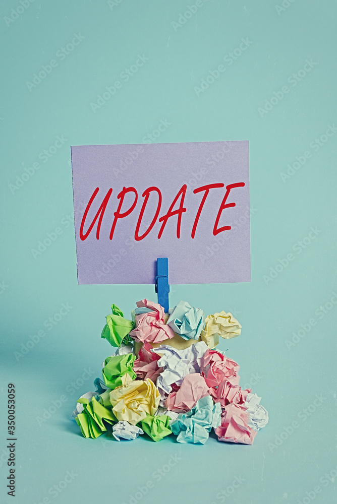 Aufkleber handwriting text update. conceptual photo make something more modern adding new facts changing its d