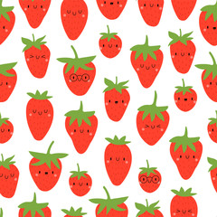 Kawaii Cartoon Strawberry. Colored Patterns