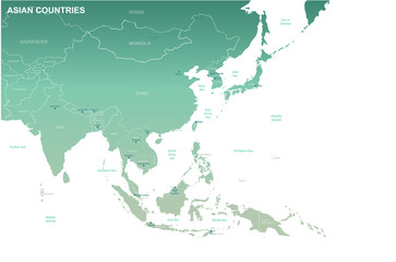 asia map. detailed vector map of asian countries.