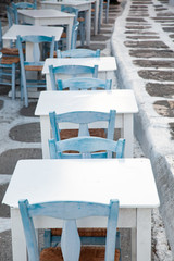 traditional Greek restaurant tables summer holiday concept
