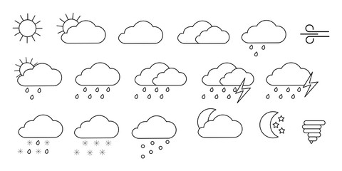 Set of weather icons. Conditions for children going to school. Schedule of cold and warm weather. Vector illustration.