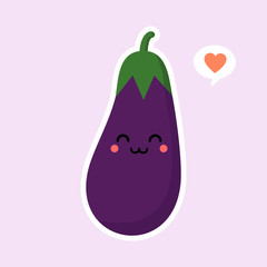 Cute and kawaii eggplant character. Vector illustration of eggplant. isolated object on a color background. Vegetarianism, vegan, mascot, healthy food, organic vegetables . For restaurant, culinary