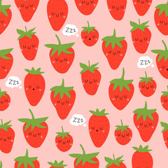 Kawaii Cartoon Sleeping Strawberry.