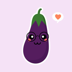 Cute and kawaii eggplant character. Vector illustration of eggplant. isolated object on a color background. Vegetarianism, vegan, mascot, healthy food, organic vegetables . For restaurant, culinary