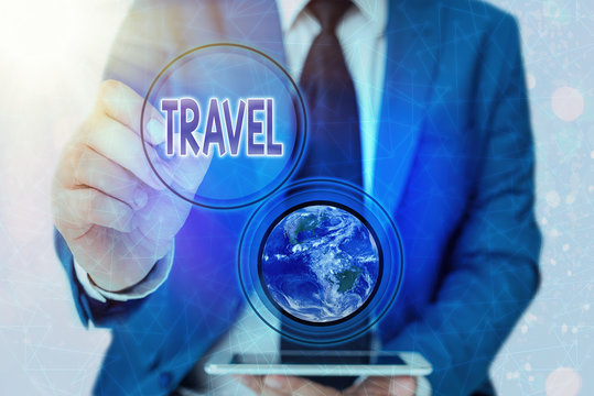 Word writing text Travel. Business photo showcasing the movement of showing between distant geographical locations Elements of this image furnished by NASA