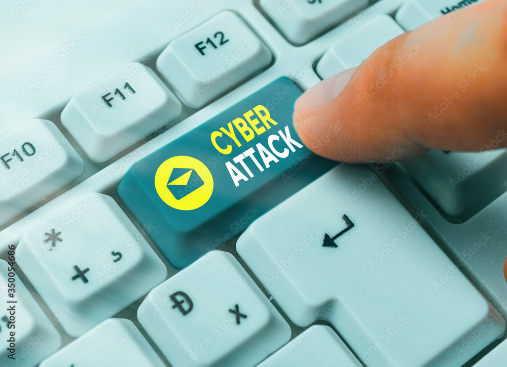 Poster writing note showing cyber attack. business concept for an attempt by hackers to damage destroy a co