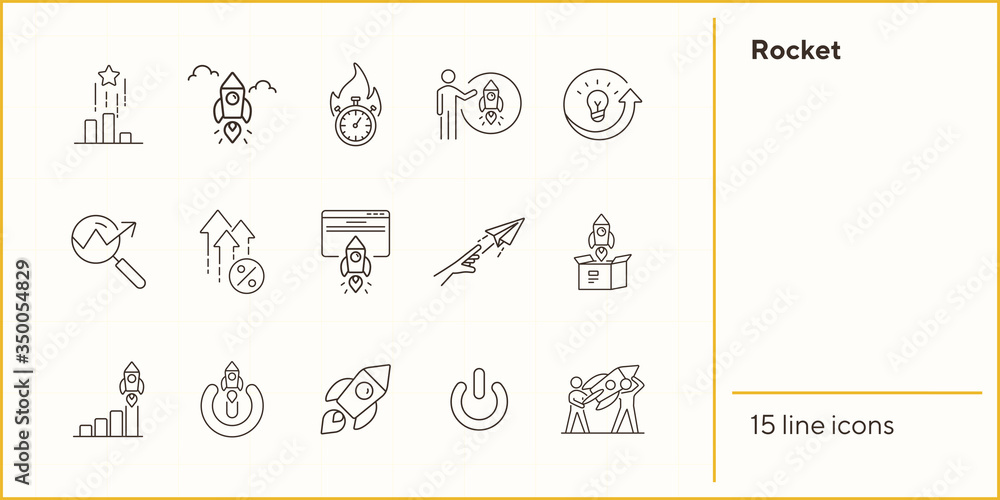 Aufkleber rocket line icon set. launch, start, idea, project. startup concept. can be used for topics like bus