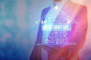 Handwriting text And The Survey Says. Conceptual photo written spoken results of short quiz or exam...