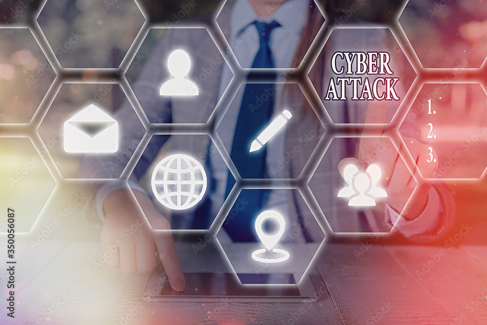 Poster writing note showing cyber attack. business concept for an attempt by hackers to damage destroy a co