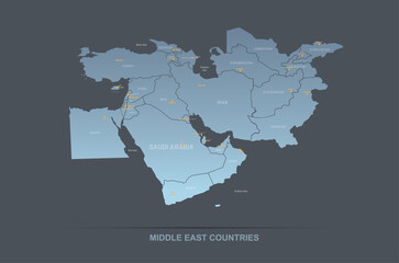 middle east map. detailed arab countries, central asia vector map. 