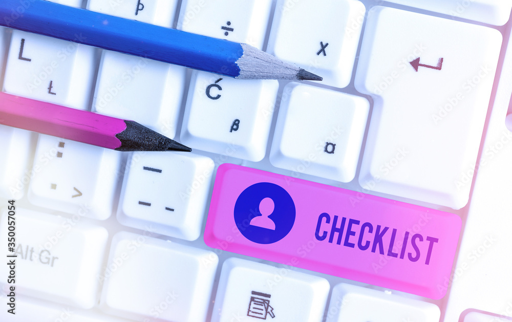 Poster writing note showing checklist. business concept for list items required things be done or points co