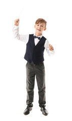 Little conductor on white background