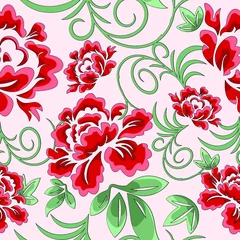 Tuinposter Seamless vector vintage floral pattern with red peony. © Real Vector
