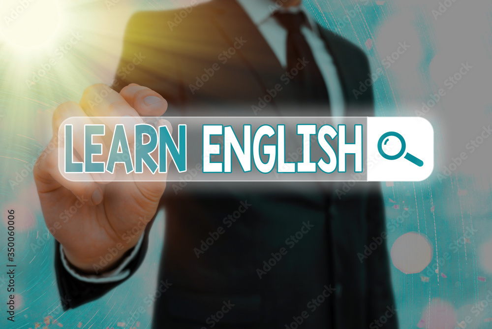 Poster writing note showing learn english. business concept for gain acquire knowledge in new language by s