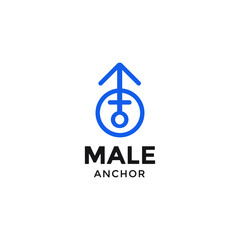 simple minimalist line anchor with male symbol logo vector design