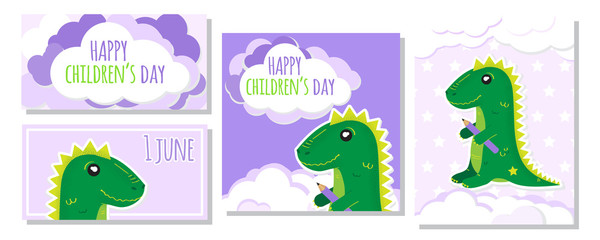 Set of four images for international Children's Day whis dinosaur.