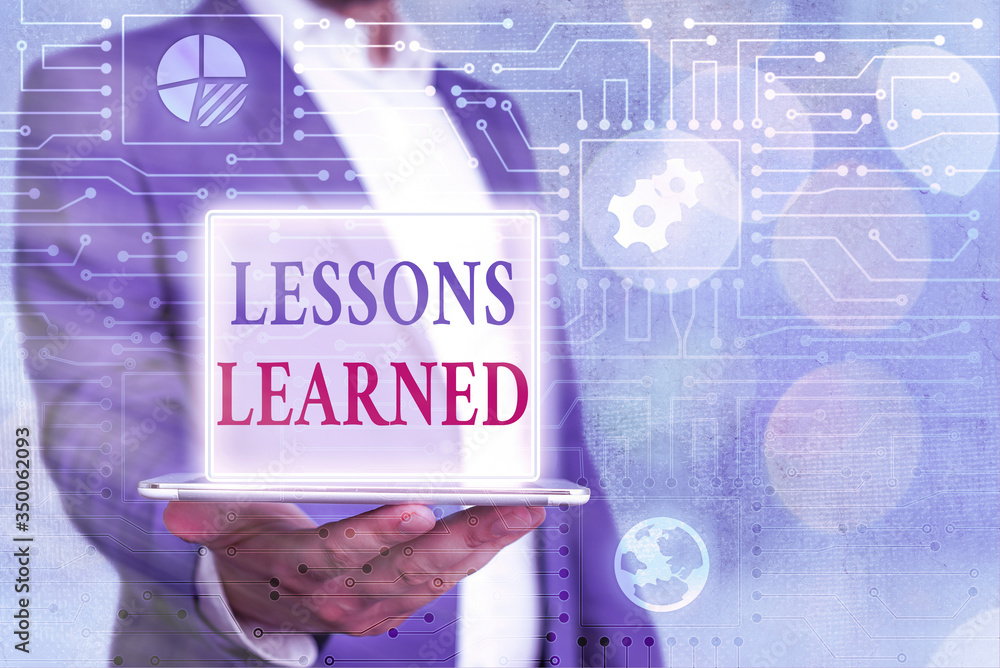 Poster text sign showing lessons learned. business photo showcasing experiences distilled project that shou