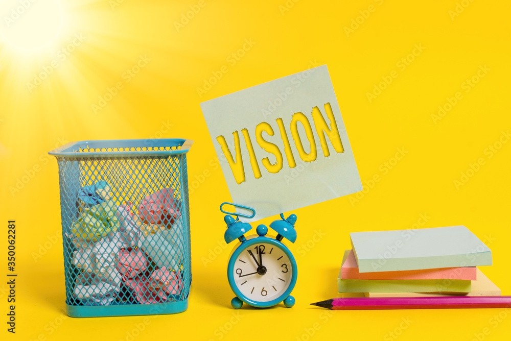 Poster writing note showing vision. business concept for ability to think about or plan the future with ima