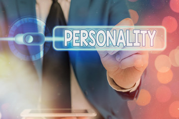 Writing note showing Personality. Business concept for combination characteristics that form...