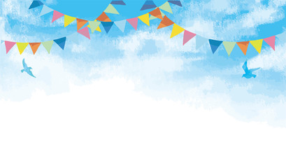 青空とガーランドと鳥