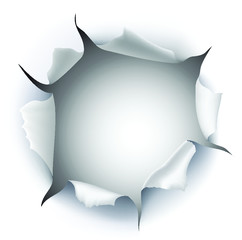 3d realistic vector paper torn hole on white background, template design with space for text.