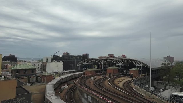 Drone shot of an train station on Coney Island