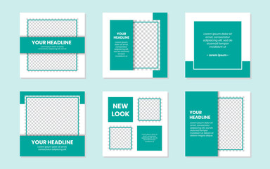 Slides abstract Unique Editable modern Social Media Solid Blue Green Tosca Turquoise banner Template. Anyone can use This Design Easily. Promotional web banner for social media. Vector Illustration