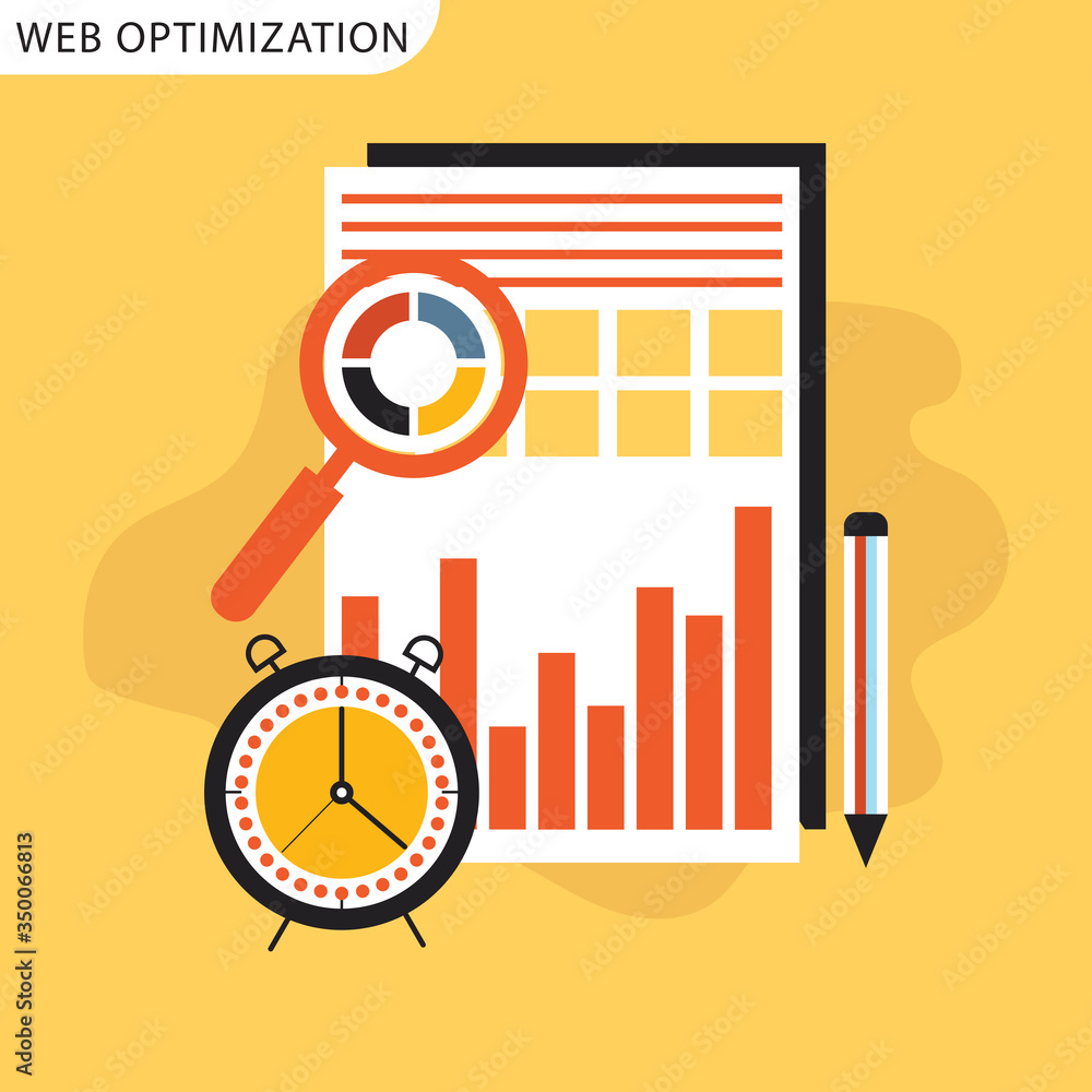 Aufkleber website seo (search engine optimization) analysis and process flat vector concept