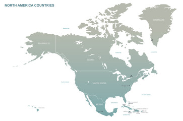 north america map. vector map of north america countries.