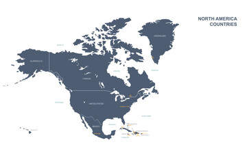 north america map. vector map of north america countries.